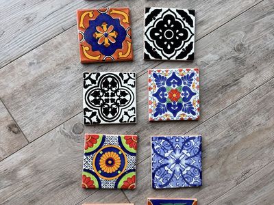 10 Hand painted Mexican Talavera Coaster Tiles