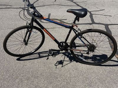 Mongoose Hotshot Hybrid Bike Black Orange Blue Commuter