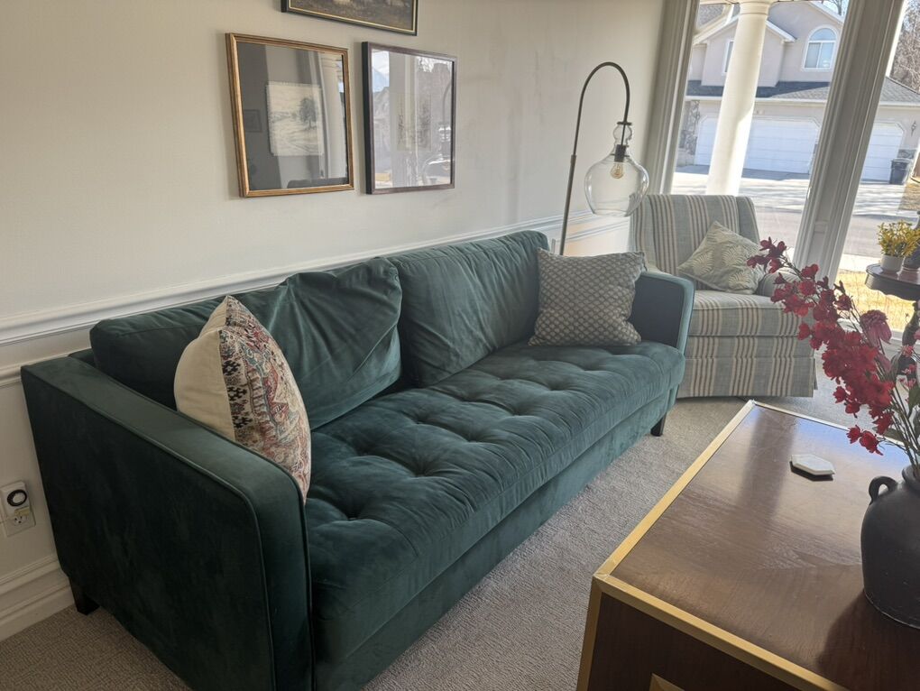 Dark Green Velvet Couch - $25