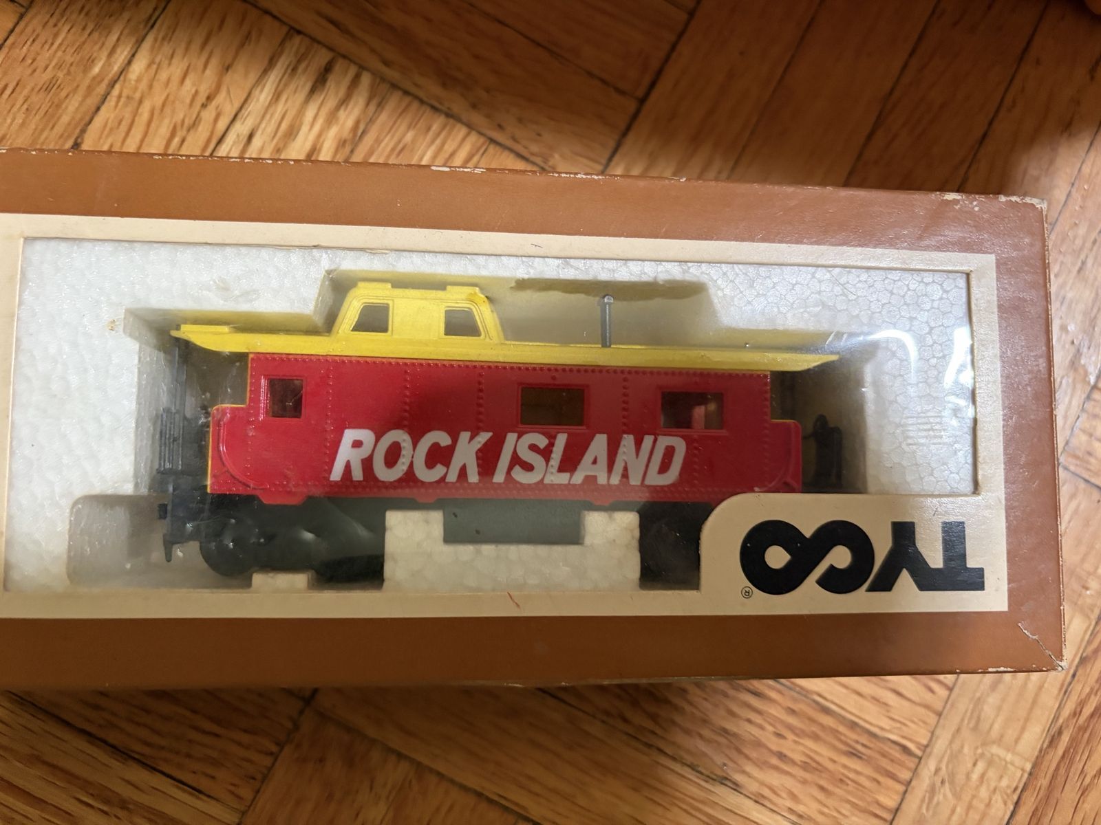 TYCO Rock Island Train Caboose Car Red/Yellow in Original Box