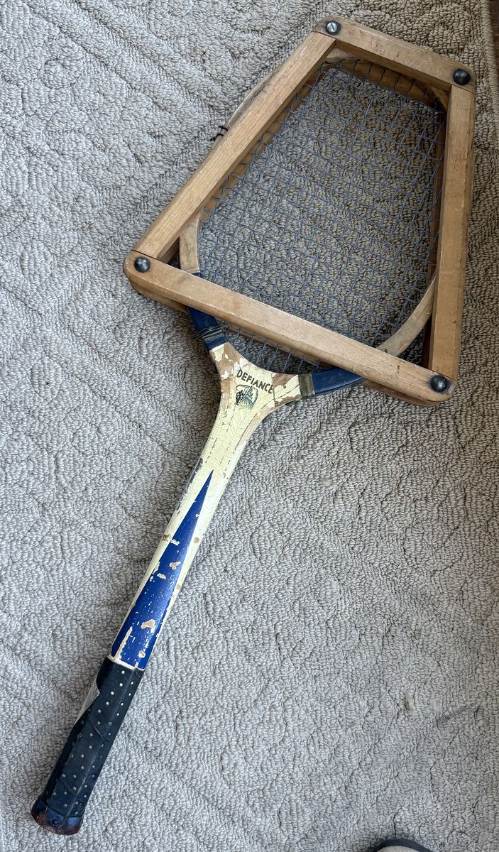Vintage N.J. Magnan "Defiance" Wooden Tennis Racket w/ Original Press