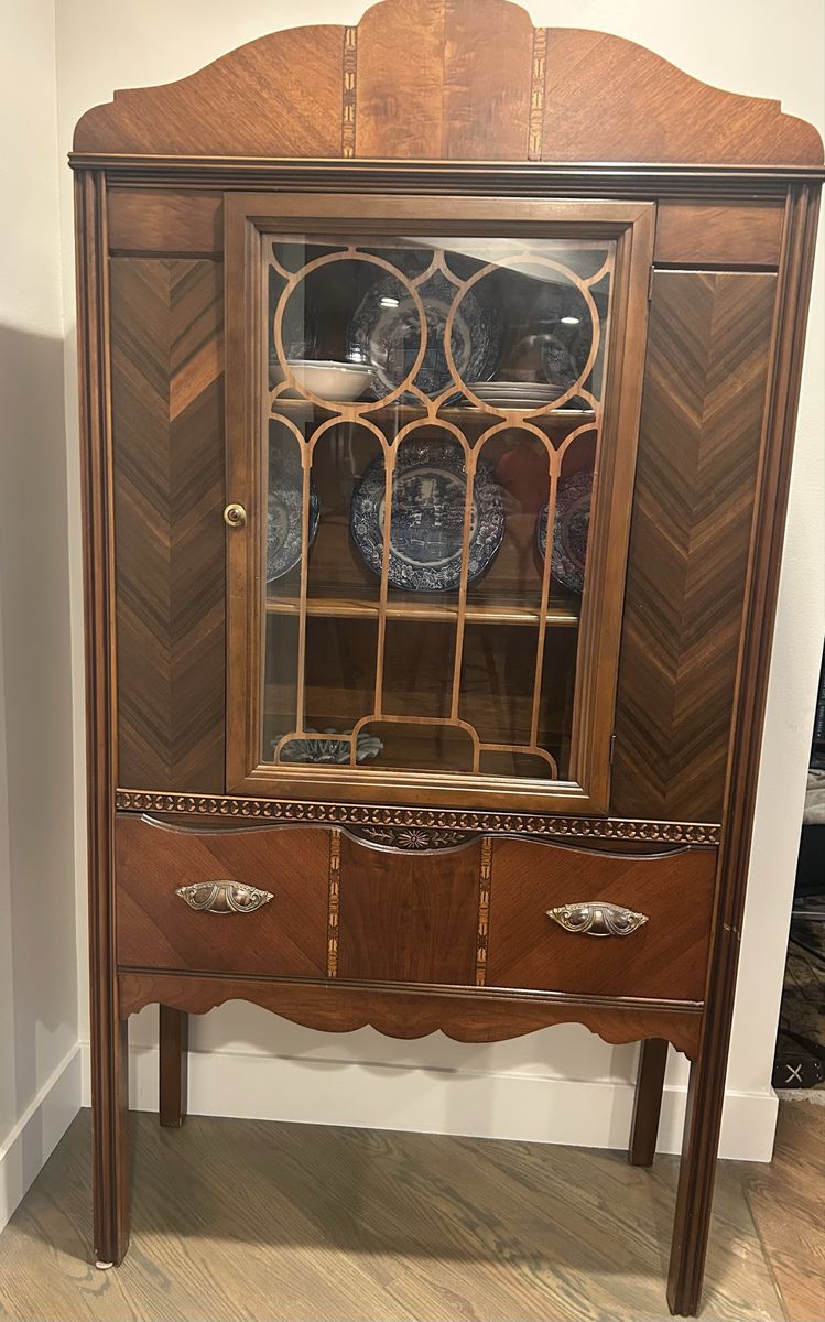 Vintage Art Deco Waterfall China Cabinet - 1930s/40s