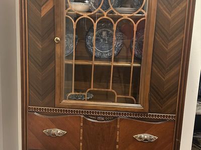 Vintage Art Deco Waterfall China Cabinet - 1930s/40s