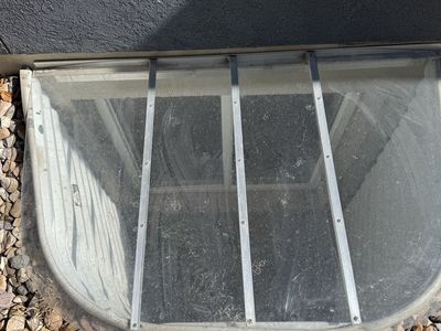 3, 59in x 38in Used Basement Window Well Cover with Aluminum Grate - Clear Plastic