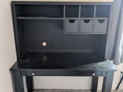 Black office desk with hutch
