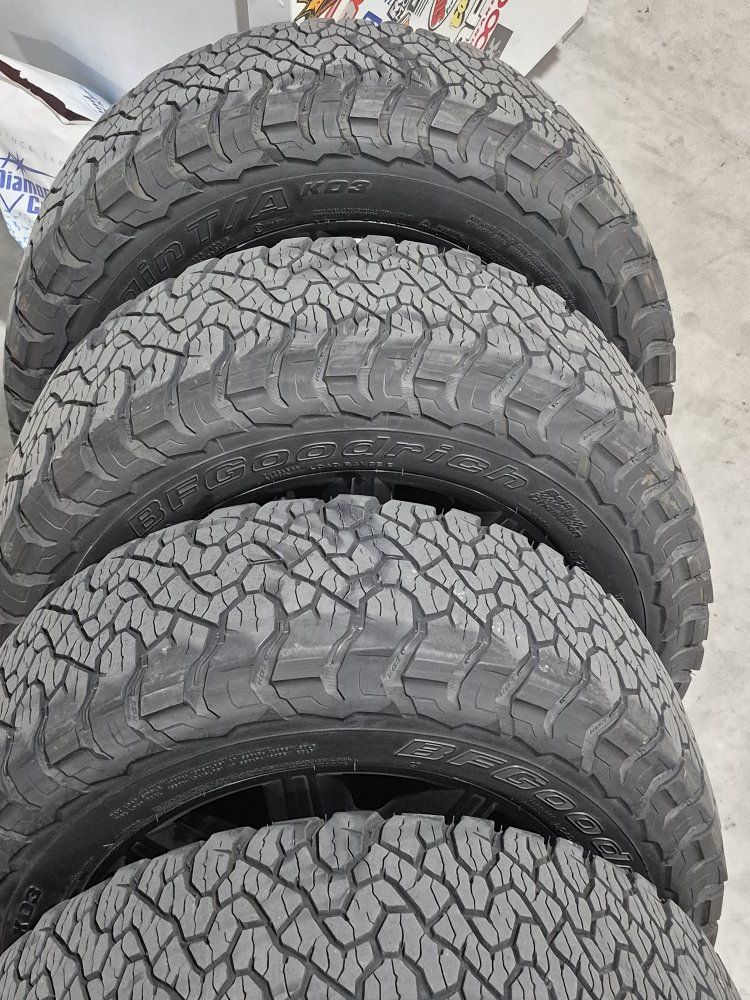 BFGoodrich All-Terrain T/A KO2 LT275/65R20 Tires on GMC Black Rims with working sensors- Set of 4