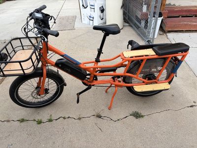 RadWagon Electric Cargo Bike - Orange - Large Front Basket, Rear Seat, & Panniers