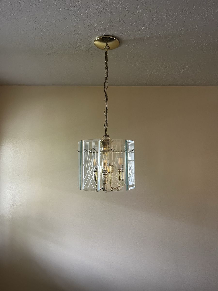 Vintage Brass & Glass Chandelier - 3-Light Geometric Pendant Light Fixture