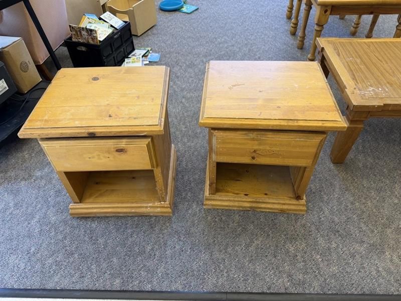 Pine Wood End Tables / Nightstands with Drawer & Open Shelf (Pair)