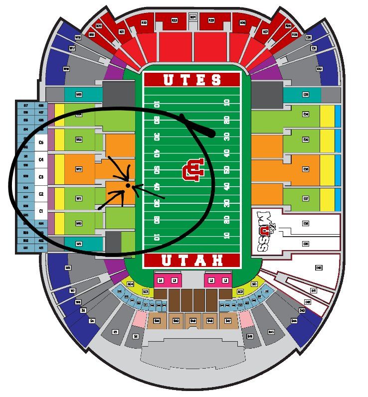 Utah Utes Football Season Tickets - Row 6, midfield 40yd line, near aisle