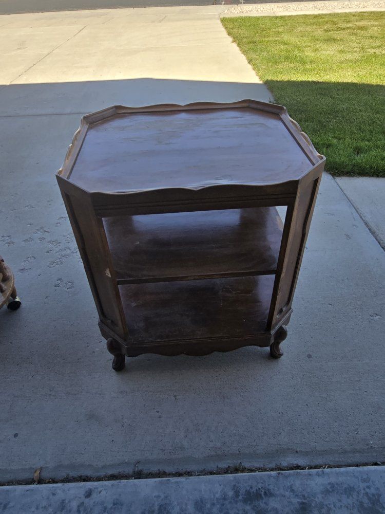 Vintage Wooden Multi-Tier Accent Table with Storage Shelves