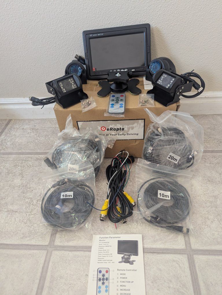eRapta ER0102 Universal Backup Camera System, 7-inch Monitor, 4 Cameras, RCA Video Cable