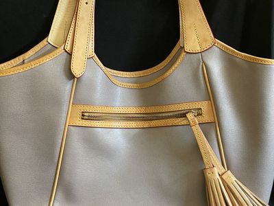 Dooney & Bourke Grey Leather Trim Shoulder Bag Tote with Tassel