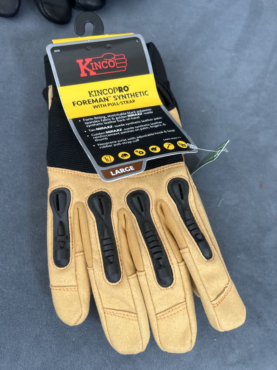 KincoPro Foreman Synthetic Work Gloves with Pull-Strap - Size Large (2035)