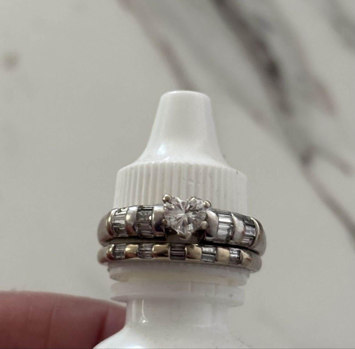 Heart-Cut Diamond Engagement Ring with Matching Baguette Wedding Band Set