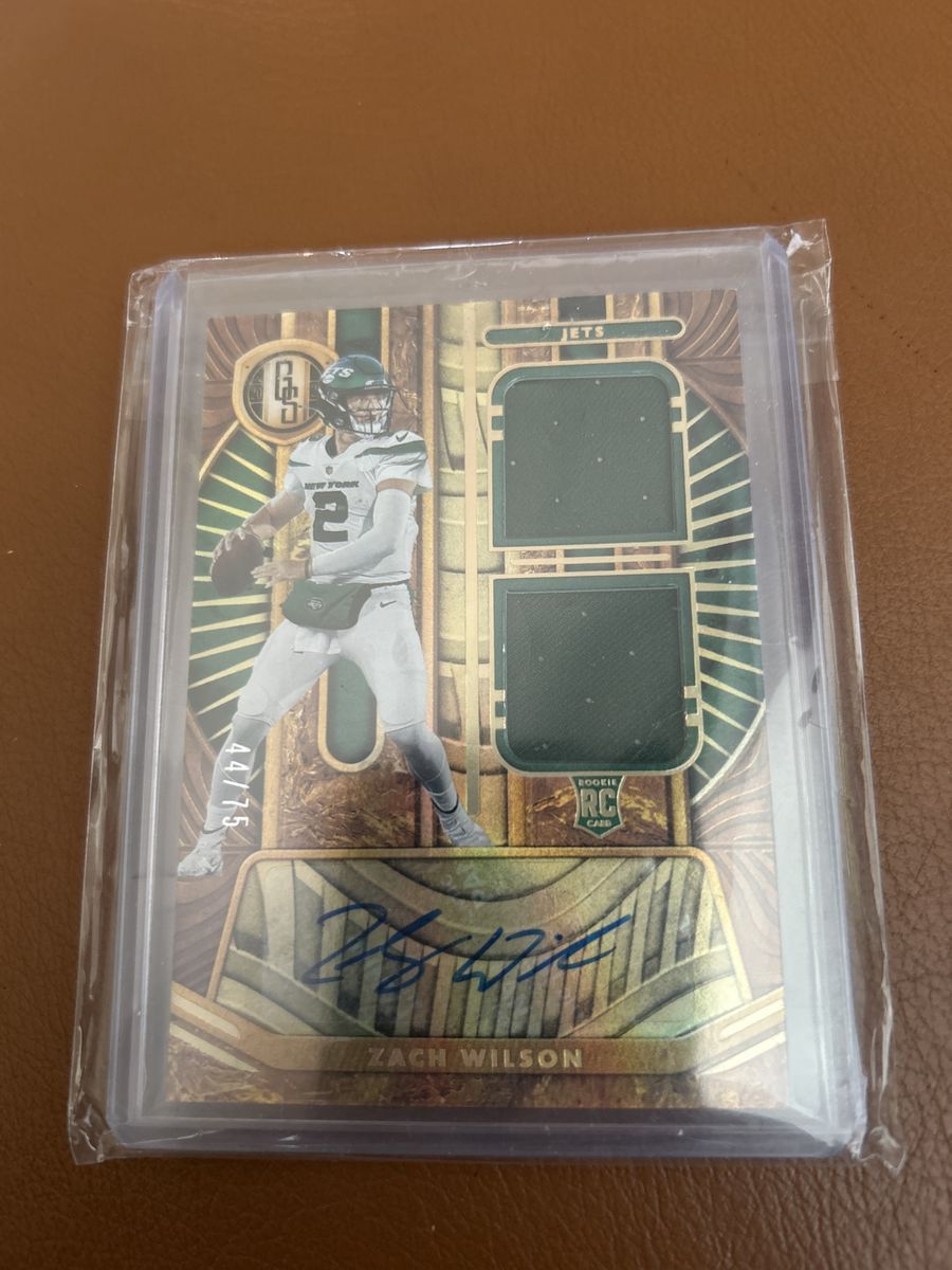 2021 Zach Wilson Gold Standard Rookie RC Auto Patch Card #44/75 - New York Jets Football Game Used Jersey & Autograph COA