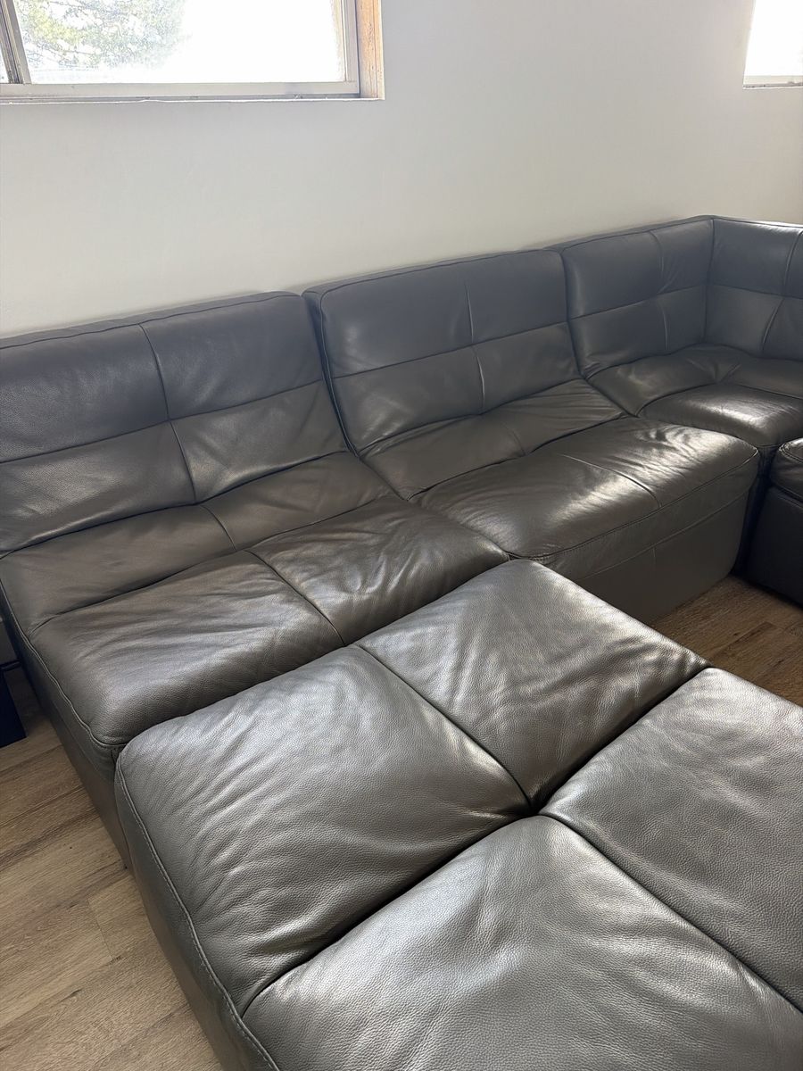 Z GALLERIE Modern Gray Leather Sectional Sofa with Ottomans 100% genuine leather 