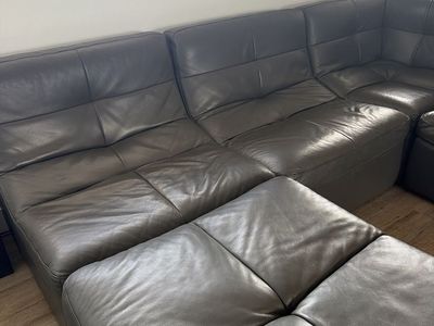 Z GALLERIE Modern Gray Leather Sectional Sofa with Ottomans 100% genuine leather