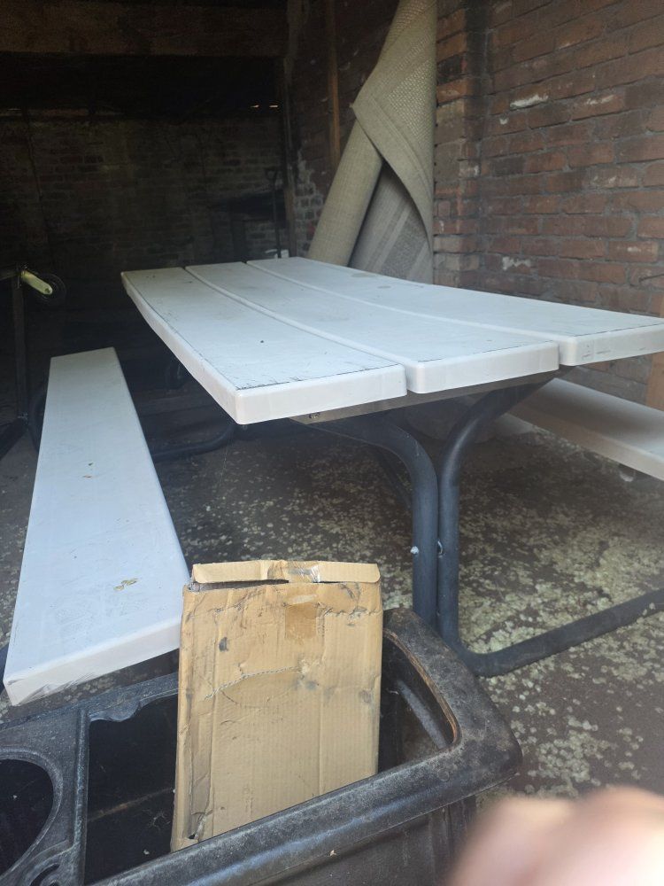 Outdoor Picnic Table with Attached Benches Metal Frame