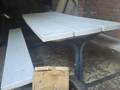 Outdoor Picnic Table with Attached Benches Metal Frame