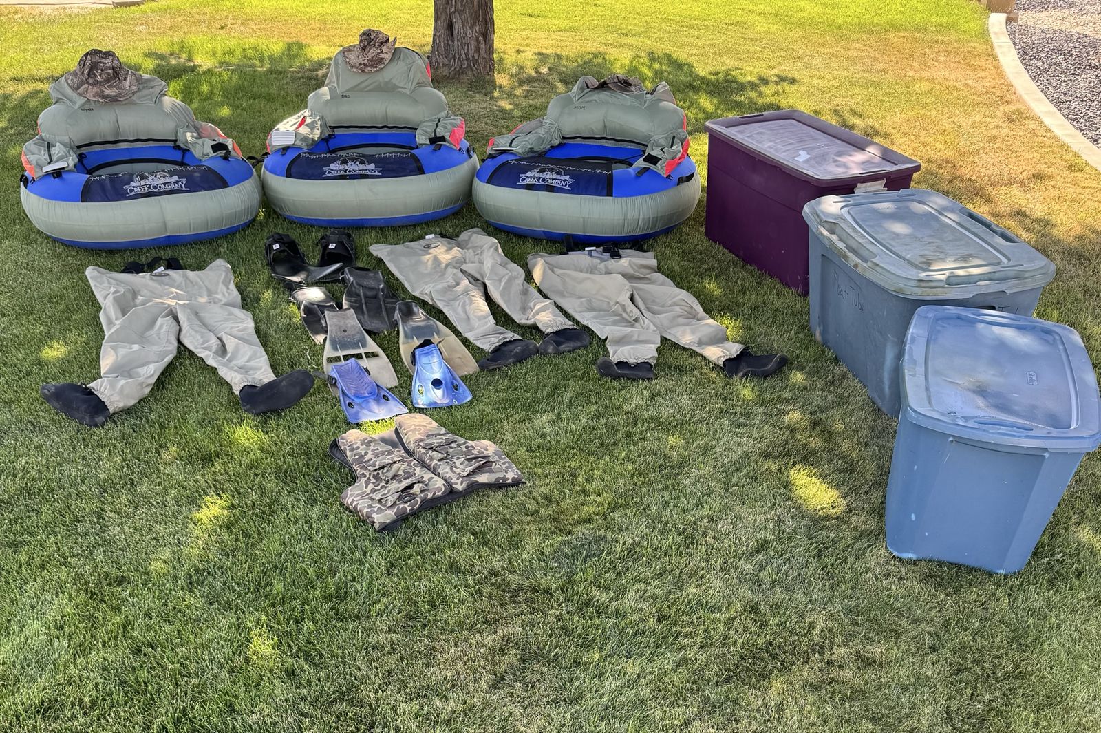 Complete Float Tube Package: 3 Creek Company Tubes, Waders, Fins, Totes