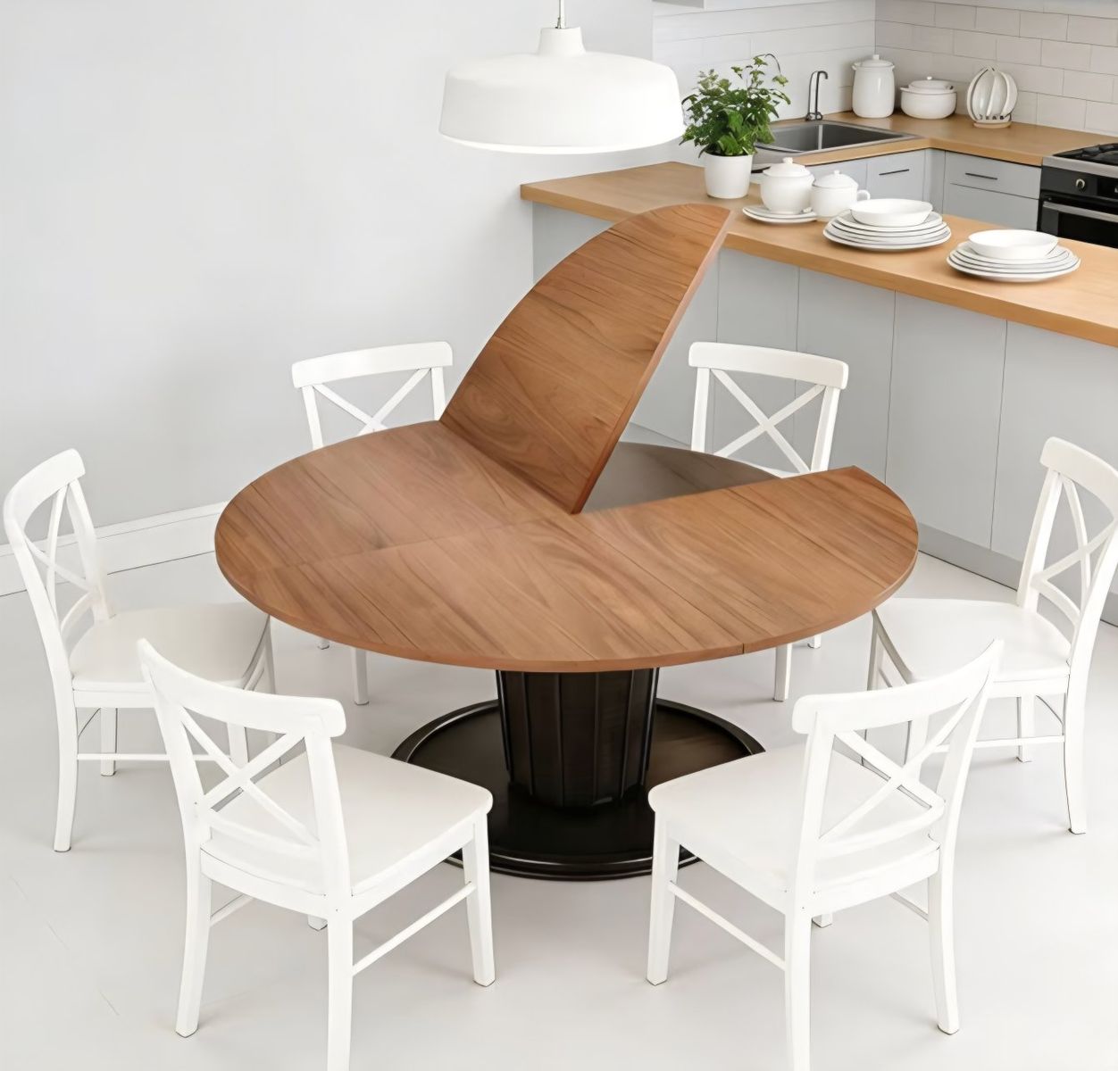 Round Folding Table Top Extender 48/55/59/63/71/79" Solid Wood Table Extension For Dining Table Extender Top Fold Wooden Tableto