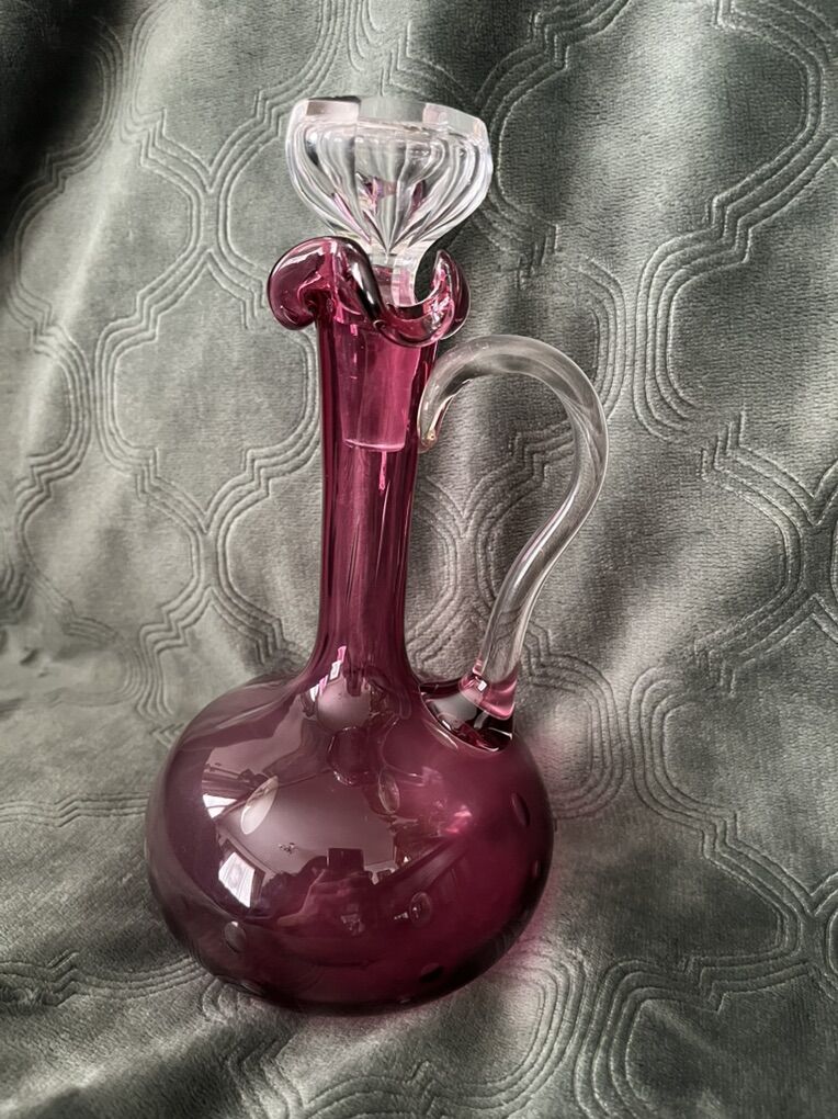 Stunning Antique Cranberry Glass Decanter with Glass Stopper