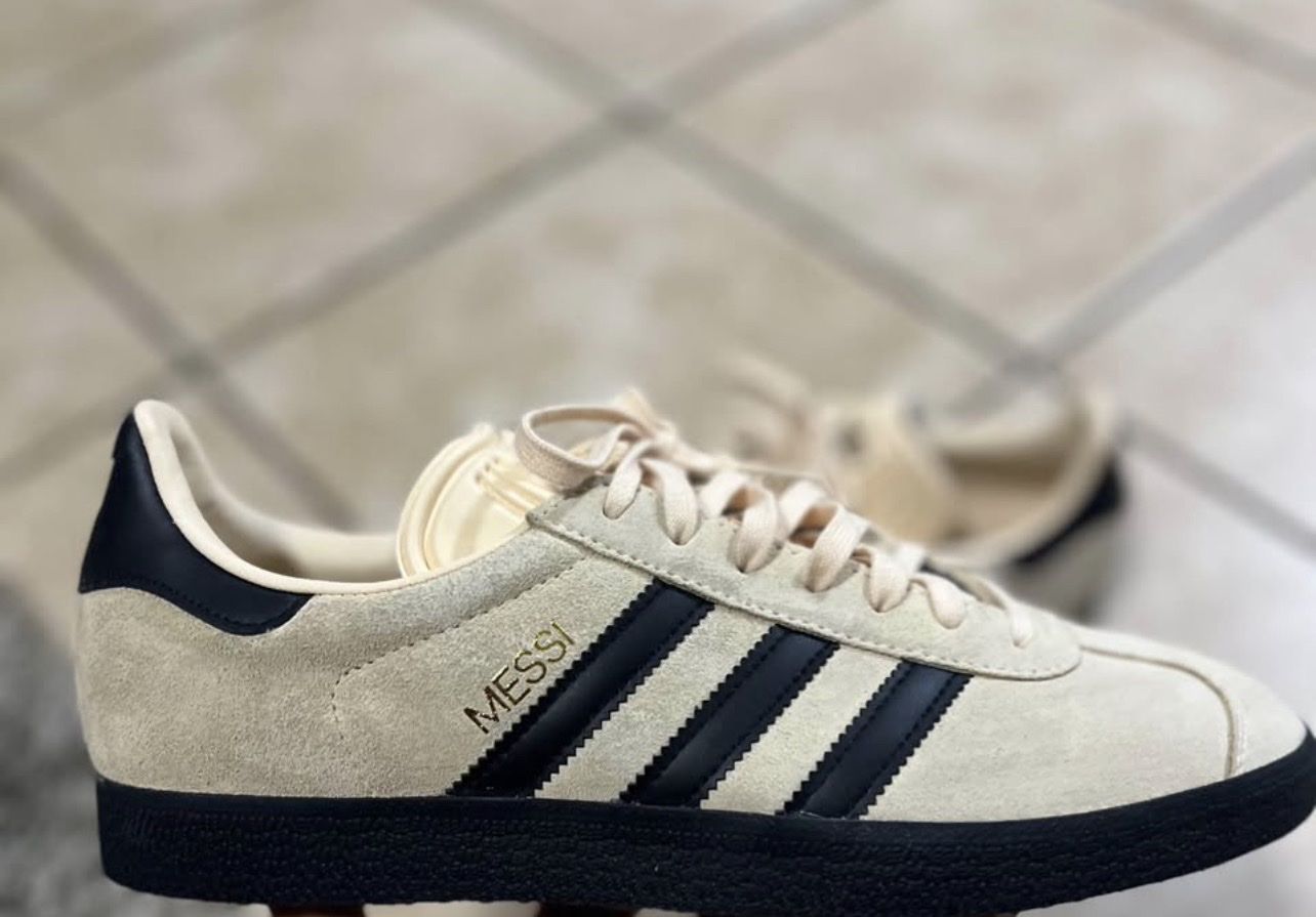 Adidas Gazelle Messi Signature Sneakers - Beige/Black Suede, Men's Size 10