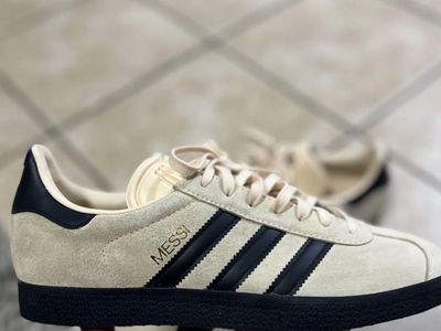 Adidas Gazelle Messi Signature Sneakers - Beige/Black Suede, Men's Size 10