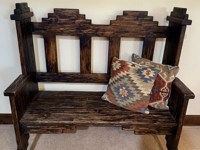 Handcrafted Dark Wood Bench with Southwestern Accents - Rustic Style Seating