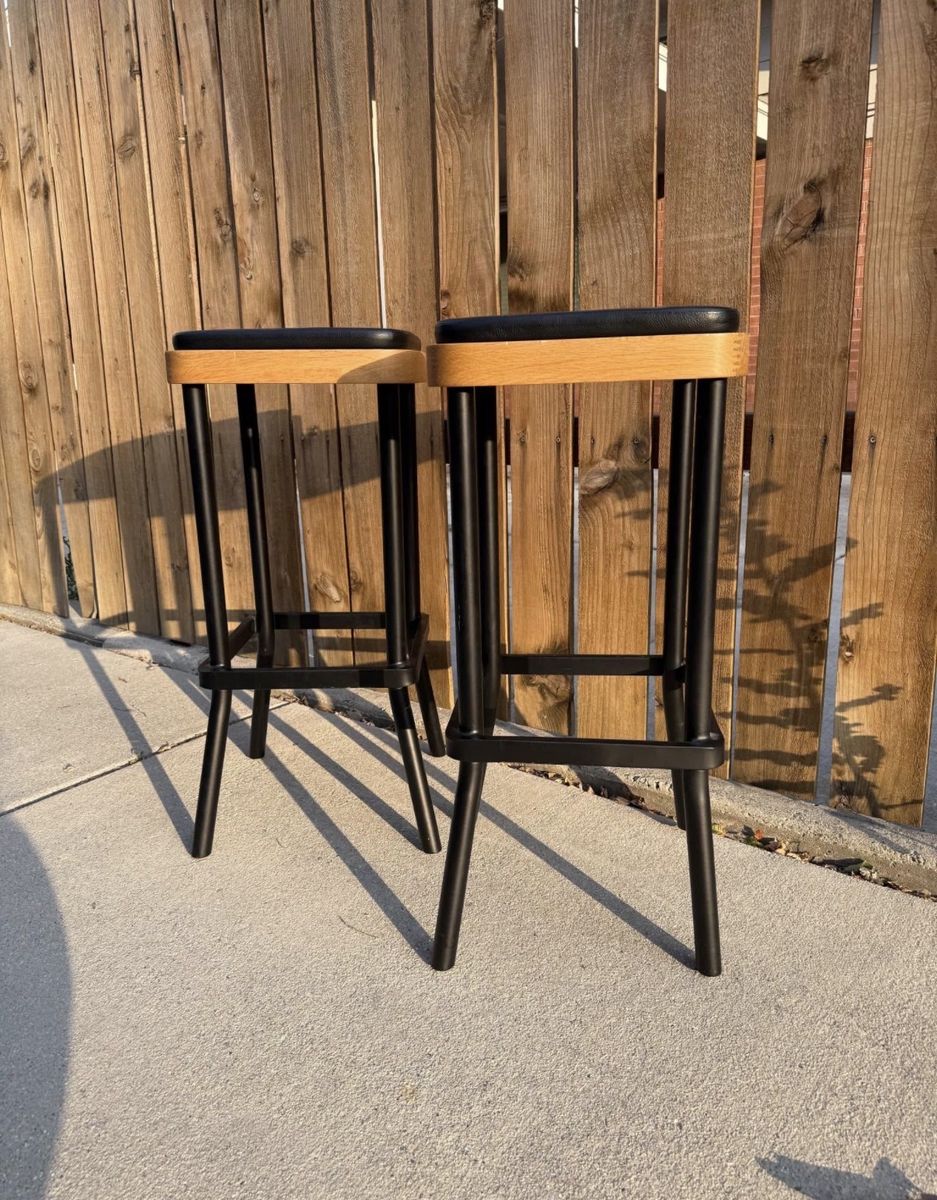 Chôm Chôm - Iron, Oak Trim, and Leather Counter Stools