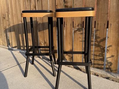 Chôm Chôm - Iron, Oak Trim, and Leather Counter Stools