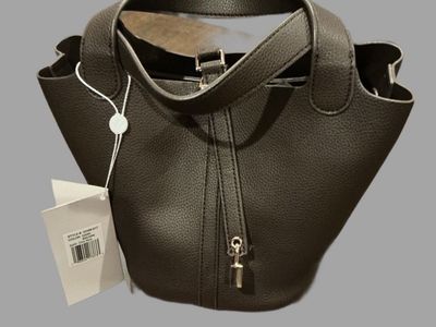 Valentino Dark Brown Pebbled Leather Bucket Tote with Detachable Inner Bag, NWT