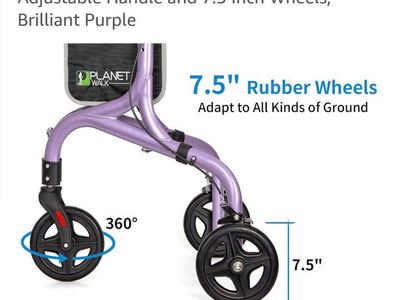 PLANETWALK Premium 3 Wheel Rollator Walker - Purple Lightweight Foldable Aluminum Mobility Aid with 7.5 Inch Wheels