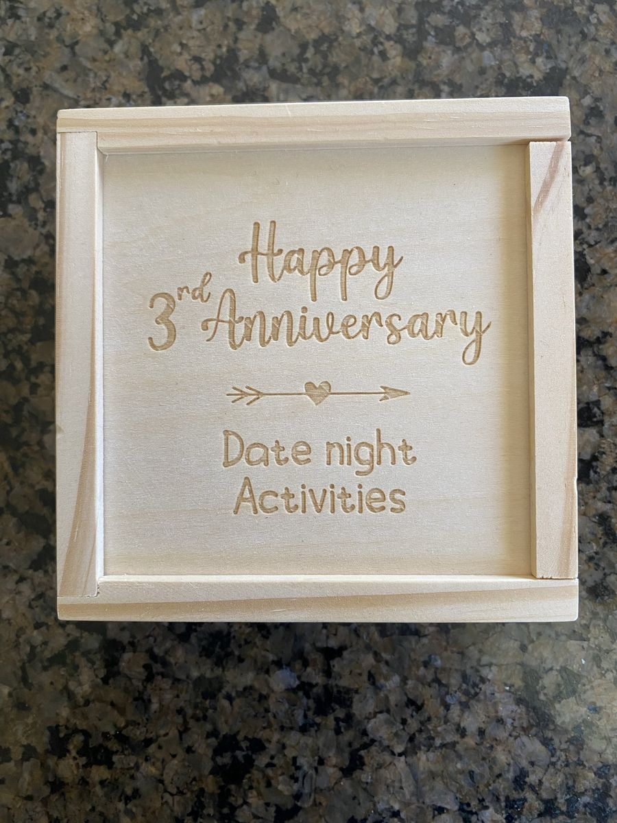 Happy 3rd Anniversary Date Night Activities Wooden Box with Engraved Tokens