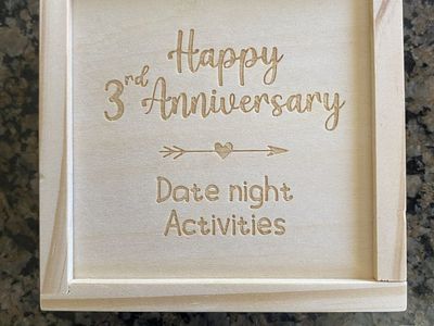 Happy 3rd Anniversary Date Night Activities Wooden Box with Engraved Tokens