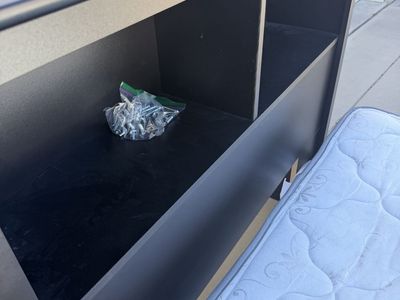 Twin size mattress, box spring and black frame