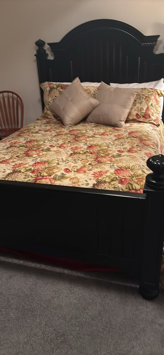 Dark Wood Bedroom Set with Bed Frame, Dresser, Mirror, and Nightstand