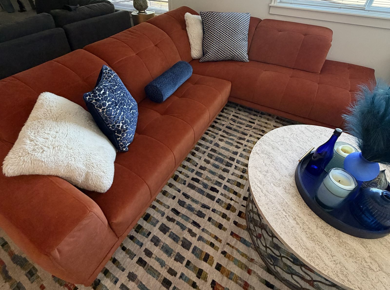 Super comfy orange sofa, priced to sell
