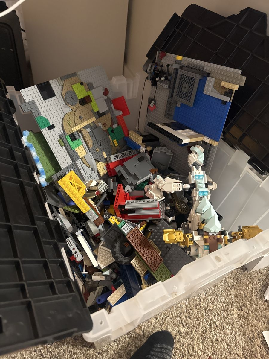 Large Bin of Assorted LEGO Bricks, Plates, and Partial builds/free Builds