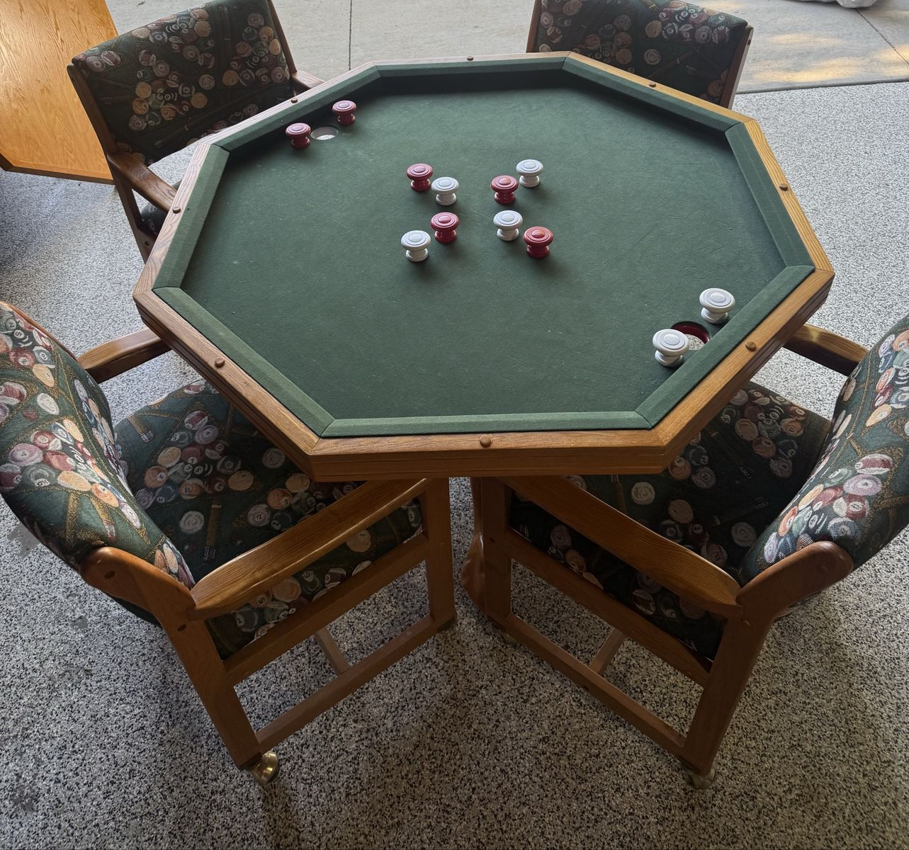 3-in-1 Solid Oak Poker, Bumper Pool & Dining Table Set – Includes 4 Chairs