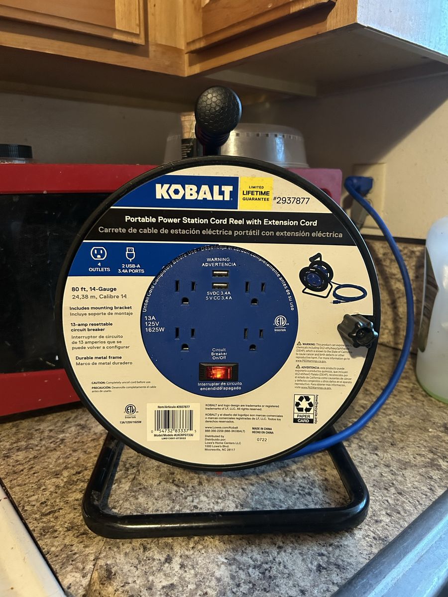 Kobalt Portable Power Station Reel 80ft Extension Cord with two USB outlets NEED GONE ASAP