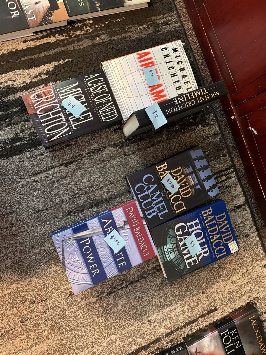 Lot of 6 Michael Crichton & David Baldacci Hardcover Books - Fiction Thrillers