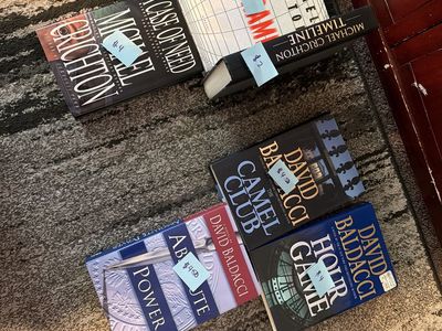 Lot of 6 Michael Crichton & David Baldacci Hardcover Books - Fiction Thrillers