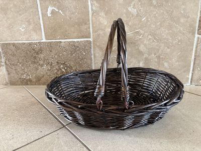 Dark Oval Weaved Basket W/ 2 Fold Down Handles