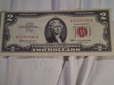 Vintage US Two Dollar Bill Series 1963 Red Seal United States Note