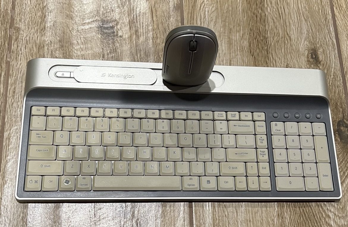Kensington Wireless Keyboard and Mouse Set - Gray/Beige, Full-size, USB Receiver