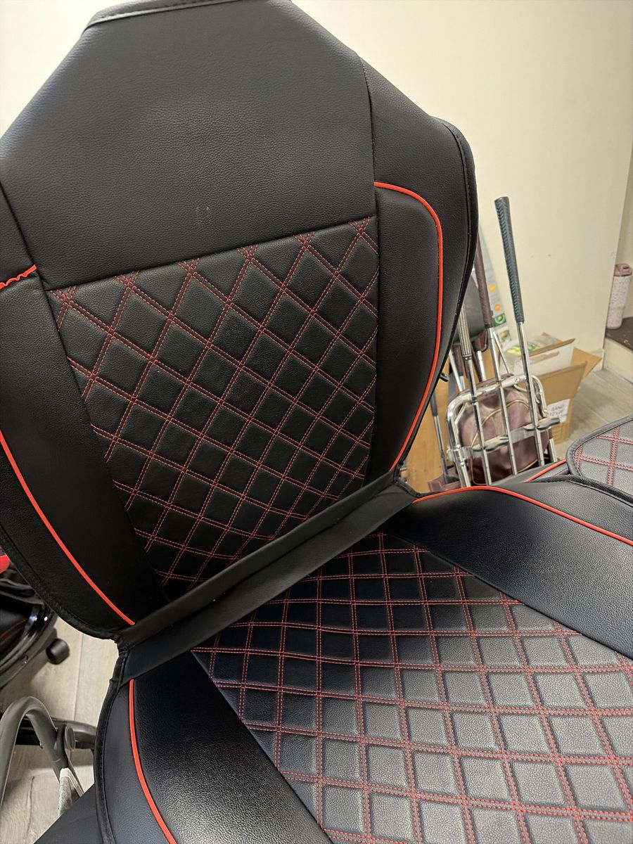 Universal Leatherette Car Seat Covers Set - Black with Red Diamond Stitching