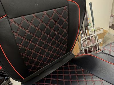 Universal Leatherette Car Seat Covers Set - Black with Red Diamond Stitching
