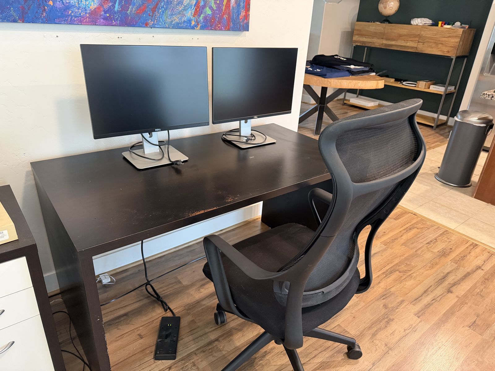 Desk, Monitors and Chair